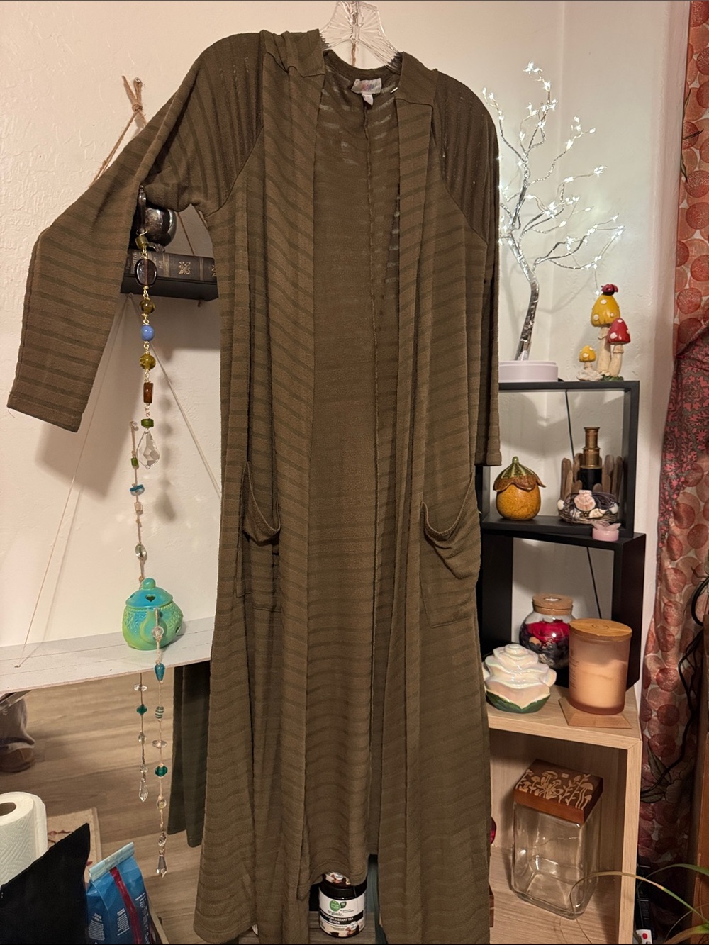 LuLaRoe Olive Green Striped Long Cardigan